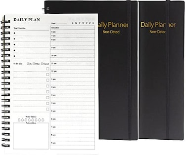 JIEYAN Daily Planner Undated 2 Pack A5 To Do List Notebook with Hourly Schedules Spiral Time Management Organizer for Man Women 83 x 56 152 Pages