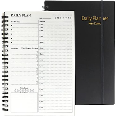 JIEYAN Daily Planner Undated A5 To Do List Notebook with Hourly Schedules Spiral Time Management Organizer for Man Women 83 x 56 152 Pages Black