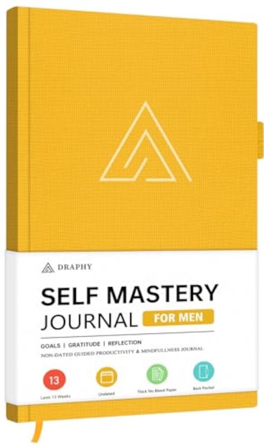 Draphy SelfMastery Journal for Men Gratitude and Productivity Journal for More Happiness Positivity Growth Mindfulness Self Care and Reflection Guided Inspirational Journals for Men Yellow