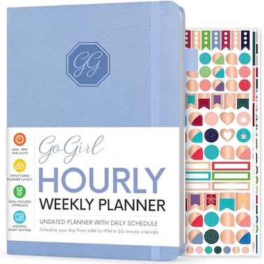 GoGirl Weekly Schedule Planner Hourly Work Life Planner with Time Slots Vertical Agenda Organizer for Daily Productivity A5 Periwinkle