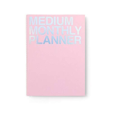 JSTORY Medium Monthly Planner Lays Flat Undated Year Round Flexible Cover GoalTime Organizer Thick Paper Eco Friendly Customizable Stitch Bound A5 16 Months 150 GSM 18 Sheets Pink