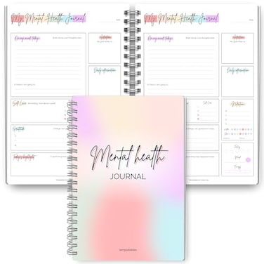 Templatables Mental Health Journal Planner Daily Gratitude Self Care Intentions Affirmations and Nutrition Rainbow A5