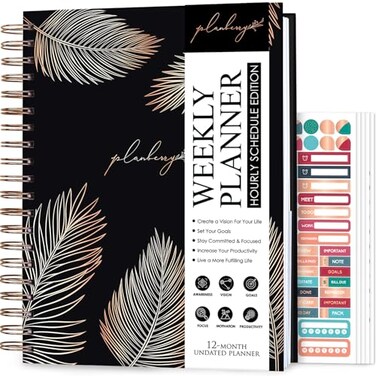 PLANBERRY Large Hourly Schedule Planner Premium Undated Organizer for Productivity Time Management Budget 8x104 Onyx Black