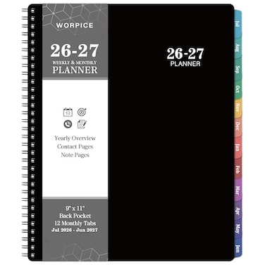WORPICE Planner 20262027 9 11 20262027 Weekly and Monthly Planner from JUL 2026 to JUN 2027 with Inner Pocket Premium Paper Twinwire Binding Make Your Life Productive Black