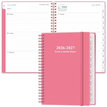 Heveboik Planner 20262027 A5 Weekly Monthly Planner Spiral Bound July 2026 June 2027 with Flexible Cover Tabs Inner Pocket 64 x 85 Pink