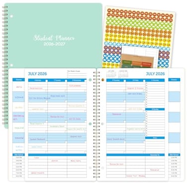 WowYoga Student Planner 20262027 School 20262027 Planner with Customized Subject Boxes July 2026 June 2027 85 11 Academic for School 3 Different Stickers Back Pocket