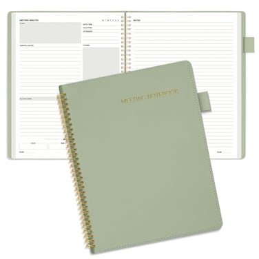 SUNEE Half Meeting Half Note 85x11 Professional Notebooks for Work 160 Pages A4 Size Project Planner Spiral Meeting Agenda Organizer for Women Men Note TakingOffice with Vegan Leather Cover