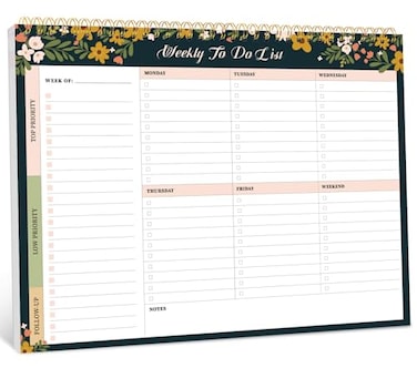 Taja Weekly To Do List Notepad with 52 Undated Sheets8511 Weekly Desk Planner for Women Man Work and Home 1 Pack Rustic Floral