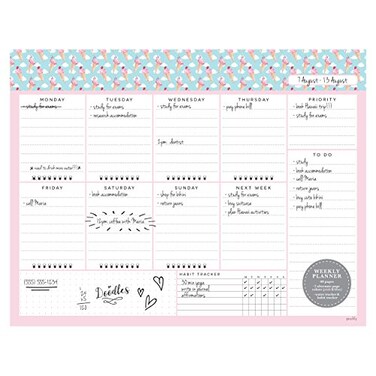 Peachly Undated Desk Planner Pad 52 Pages Weekly Notepad with To Do List and Habit Tracker Weekly Desk Pad Tear Off for Organization Ice Cream