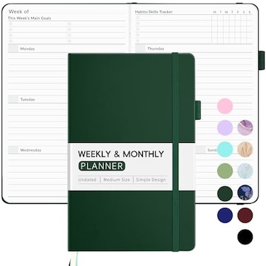Forvencer Undated Weekly Planner for 2026 Simplified Weekly Monthly Calendar Planner Cute Daily Organizer Notebook Agenda Journal to Track Goals Tasks Start Anytime A5 Size Dark Green