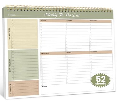 ZOTIA Weekly To Do List Notepad with 52 Undated Sheets8511 Undated Weekly Planner Notepad for Office Desk Accessories and Supplies Forest Shades
