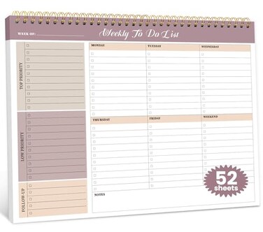 ZOTIA Weekly To Do List Notepad with 52 Undated Sheets8511 Undated Weekly Planner Notepad for Office Desk Accessories and Supplies Midnight Lilac