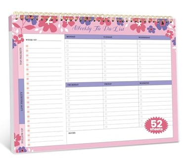ZOTIA Weekly To Do List Notepad with 52 Undated Sheets8511 Undated Weekly Planner Notepad for Office Desk Accessories and Supplies Petal Pink