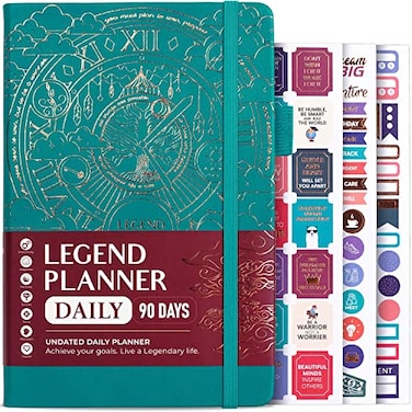 Legend Planner Daily for 3 Months Undated Monthly Weekly Daily Planner to Hit Goals Organizer Productivity Journal A5 Viridian Green