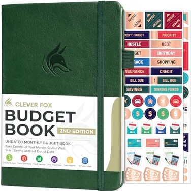 Clever Fox Budget Book 20 Simple Budgeting Planner for Beginners Financial Notebook with Money Spending Debt Bill Tracker Dark Green