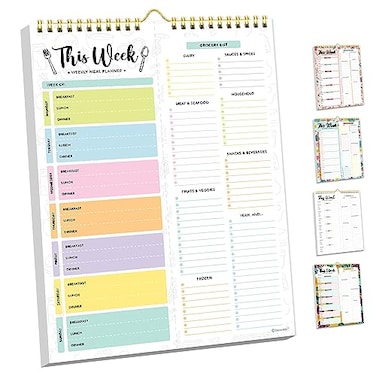 Decorably 52 Sheets Pastel Undated Magnetic Weekly Meal Planner and Grocery List Notepad with 4 Strong Magnets 85x11in SpringBound Refrigerator Mountable Easy TearOff Design