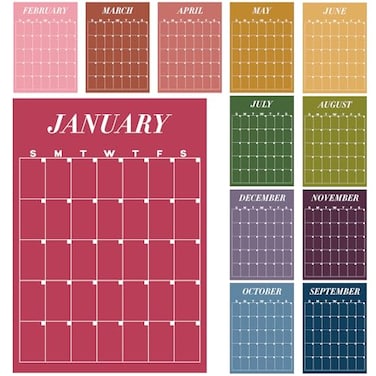 Fullhawl 12 Pcs Rainbow Undated Calendar 16x 12 Large Erasable Classroom Wall Calendar Dry Ease Reusable Planning Colorful Yearly Rainbow Blank Planner for Office Home Educational Study Room Back to C