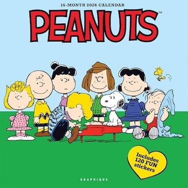 Graphique 2026 Peanuts Wall Calendar 12 x 12 Thick Paper Home Office Organizer Large Monthly Grid 3 Languages Marked Holidays 4 Month Preview Page for 2027