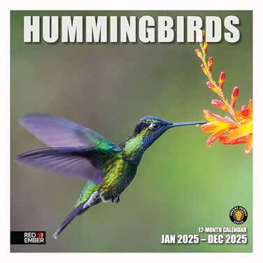 RED EMBER Hummingbirds 2025 Wall Calendar 12 Month 12 x 24 Open Thick Sturdy Paper Giftable Calendar 2025