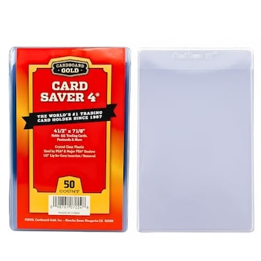 Cardboard Gold Card Saver 4 50ct SemiRigid Card Holders Ideal for PromoTrading Cards 4 12 x 7 18 Size with 12 Lip Perfect for PSA Grading Larger Cards Durable Card Savers
