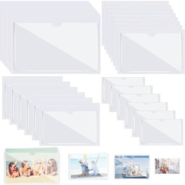 Chinco 30 Pcs Self Adhesive Pockets Bin Labels for Storage Bins Clear Pocket Label Sleeves Plastic Index Card Holder with Top Open for Organizing Bins Box DrawerMixed Sizes