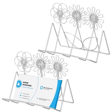 Chunful 2 Pcs Flower Business Card Holder Metal Decorative Business Card Holders for Desk Postcard Display Stand for Office Desktop