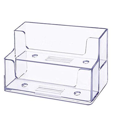 DNHCLL 1 Pack Clear Business Card Holder 2 Tiers Plastic Card Stand Organizer Card Holder Display for Home Office Desktop and Counter 120 Cards Capacity