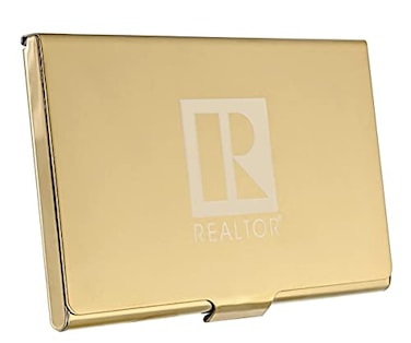 Calendars and Metal Business Card Holder Laser Engraved with Realtor Logo Gold