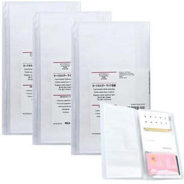MENBLY MUJI Japanese Card Holder 3 Pack Side Opening 60 Pockets for Women Clear Polypropylene Durable Versatile Organizer for Business Cards IDs Credit Cards Slim Compact Design for Easy Carry