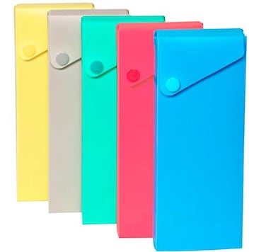 1InTheOffice Sliding Pencil Case Box with Button Snap Slider Pencil Case 4 pack