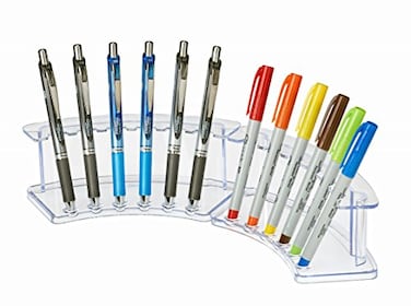 AdirOffice Vertical 6 Slot Display Stand Pack of 2 Durable Acrylic Holder for Pens Pencils Organizer for Home Office Store Use Clear