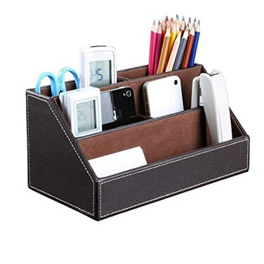 Bargain Crusader Brown PU Leather Remote Controller Holder TV Guide CD DVD Controller Organizer Desk Caddy Stationery Organizer Caddy Stationery Holder L945 x W53 x H4316 inches Brown