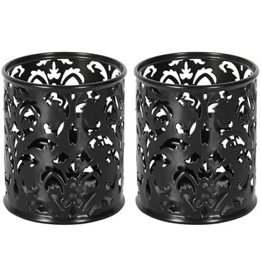 EasyPAG Black Pen Holder for Desk 2 Pack Round Pen Organizer Brush Holder for Vanity Metal Pencil Cup Organizer for Home Office Classroom School