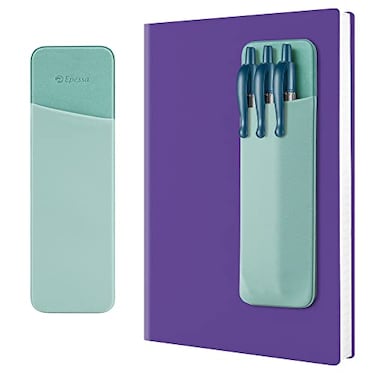 Epessa StickOn Pen Holder for Notebook Adhesive Pencil Sleeve Pouch for Hardcover Journals Planners Notebooks Reusable Pen Pocket Organizer Easy to Remove Green