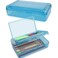 SFLHHDM Large Pencil Box Double Layer Capacity Pencils Holders Clear Hard Pen Case with Snaptight Lid Plastic Pencil Case for Office School Pen Boxes Storage School Box Navy Blue1pcs