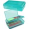 SFLHHDM Large Pencil Box Double Layer Capacity Pencils Holders Clear Hard Pen Case with Snaptight Lid Plastic Pencil Case for School Pen Boxes Storage School Box Turquoise Green1pcs