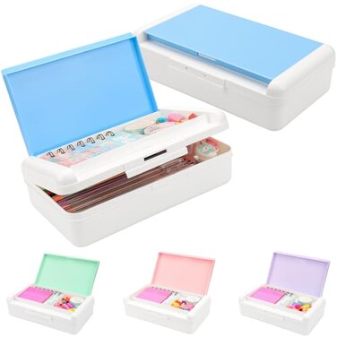SFLHHDM Pencil Box Double Layer Large Capacity White Blue 1pcs
