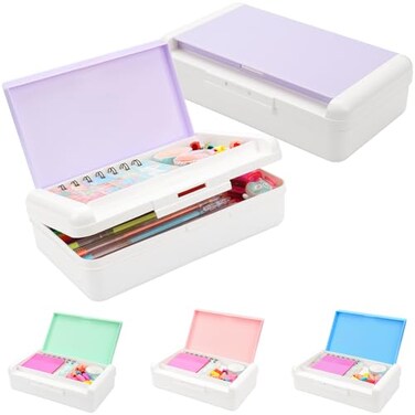 SFLHHDM Pencil Box Double Layer Large Capacity White Purple 1pcs