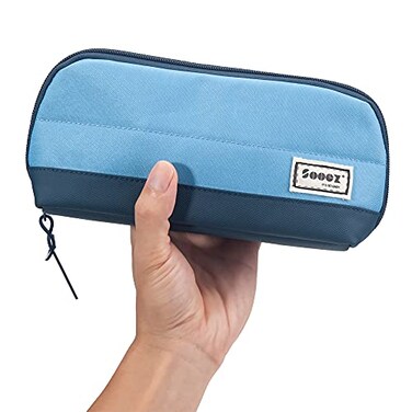Sooez WideOpening Pencil Pen Case Lightweight Spacious Pencil Pouch Zipper Stationery Bag Aesthetic Supply with Triangular Design for Adults Blue
