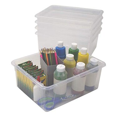 Storex Letter Size Deep Storage Tray Organizer Bin for Classroom Office and Home Unbreakable Clear 5Pack 62532A05C