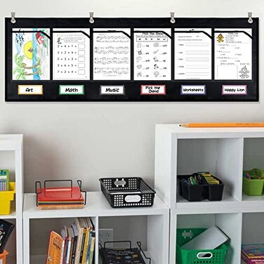 Mewise 6 Pockets Horizontal Homework Storage Pocket ChartSmall Group Management Pocket Chart for Classroom GroupingOrganized and On Task Black