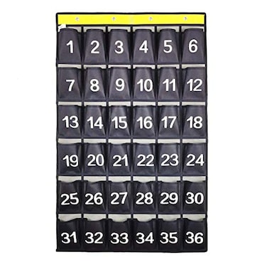 ANIZER Numbered Cell Phones and Calculator Holder Classroom Pocket Chart Wall Door Hanging Organizer for Sundries 36 Pockets with Digital