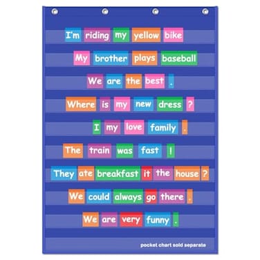 EAMAY Standard Pocket Charts Clear 10 Pocket Chart for Teacher Lessons in a Classroom or Home Use Fits Standard 3 Sentence Strips and Word Cards Blue Nylon