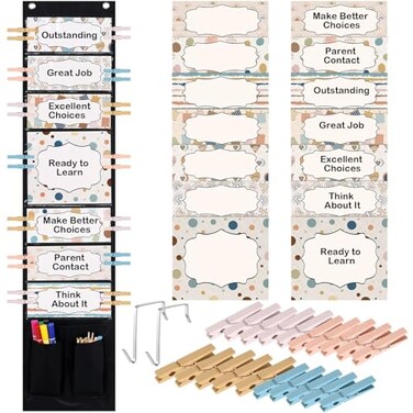 Eersida 57 Pcs Student Behavior Clip Chart for Classroom Behavior Management Track Reward Pocket Chart Hanging Bulletin Board Teacher Supplies for School Office Preschool HomeschoolBoho