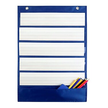 Mewise Pocket Chart with 10 Double Sided Sentence Strips Activities Class Demonstrations Standards Pocket Chart 420D Polyester Blue