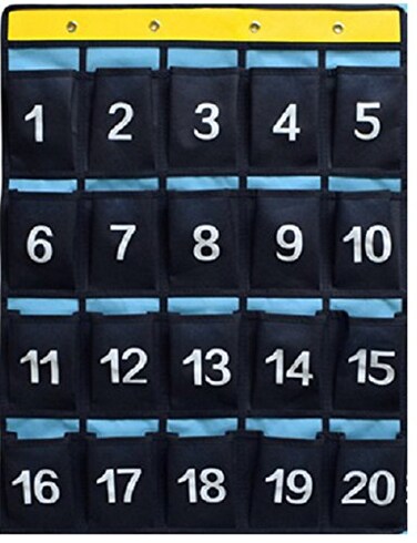 JimysCo NIMES Numbered Organizer Classroom Pocket Chart for Cell Phones Calculators Holders Blue 20 Pockets