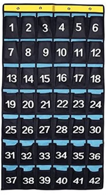 JimysCo NIMES Numbered Organizer Classroom Pocket Chart for Cell Phones Calculators Holders Blue 42 Pockets