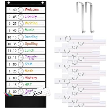 ZKOO Daily Schedule Pocket Chart School Smart Pocket Chart with 18 Blank DoubleSided Reusable Cards Teaching Scheduling Pocket Charts for Classroom 131 Pocket Black