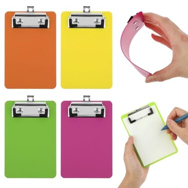 Bewudy 4 Pack Small Clipboards 4 x 6 Inch Mini Clip Board Notepads Clipboard Letter Size Plastic Pocket Clipboard with Low Profile Clip for Office Classroom Supplies4 Color A