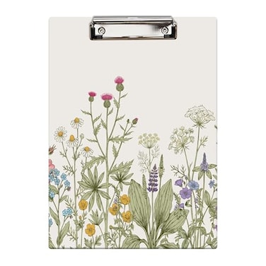 Britimes Clipboard Decorative Office School Hardboard Wood Nursing Clip Board and Pad for Standard A4 Letter Size Boho Spring Herbs Wild Flowers 126 X 89
